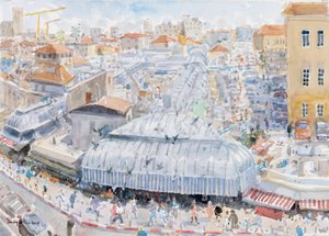 Balkondan Görünüm, Mahane Yehuda, Kudüs, 2019 (kağıt üzerinde w/c) by Lucy Willis