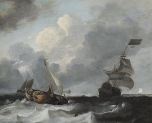 Savaş ve Balıkçı Tekneleriyle Sahil Açıklarında Fırtına by Ludolf Backhuysen