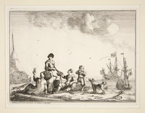 Denizciler ve Balık Satıcısı ile Liman by Ludolf Backhuysen