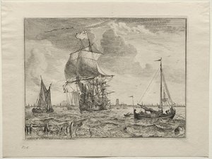 Uzakta Amsterdam ile Deniz Manzarası by Ludolf Backhuysen