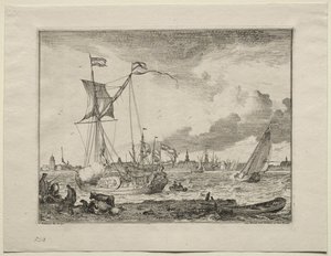 Gemiler Ön Planda Amsterdam Görünümü by Ludolf Backhuysen