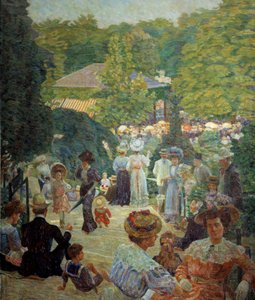 Kiosktan Parc Montsouris'te 1900'de müzik var. Ludovic Vallee'nin tablosu (1864 - 1939) by Ludovic Vallee