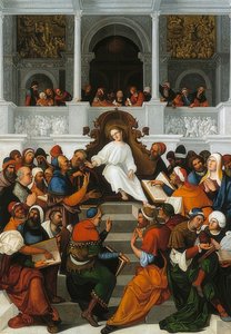 Tapınakta öğreten on iki yaşındaki İsa. 1524 by Ludovico Mazzolino