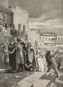 Ugo ve Marozia'nın evliliği, papanın huzurunda düğün alayı, Lodovico Pogliaghi'nin (1857-1950) tablosundan E Mancastroppa'nın gravürü, L'Illustrazione Italiana'dan, yıl 16, sayı 18, 5 Mayıs