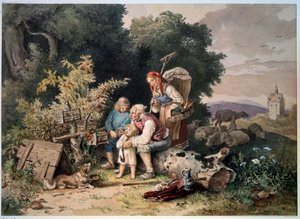 ""Çobanın Ailesi"" (Çobanın Ailesi) Suluboya, Ludwig Richter (1803-1884) 1837 Moskova Puşkin Müzesi