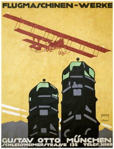 Uçan makineler - eserler, posterler. 1912 (litografi) by Ludwig Hohlwein