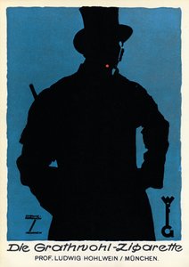 Tütün: sigaralar için reklam afişi "Die Grathnohl Zigarette", Münih 20. (afiş) by Ludwig Hohlwein