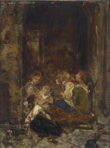 Çocuklu anne, çalışma, okunaksız imzalı, verso emlak damgası L. Knaus Nachlass by Ludwig Knaus