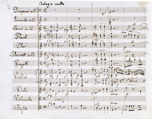 Sheet music page of the Symphony n. 1 in C major by the German composer Ludwig van Beethoven (1770-1827) (1799-1800) Milan Biblioteca del Conservatorio