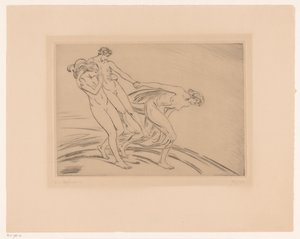 İki kadın bir adamı kaçırdı by Ludwig von Hofmann (signed by artist)