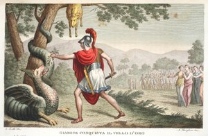 Jason, Dragon'u uyutur ya da Gianone Conquista il Vello d'Oro, Kitap VII, Ovid'in Metamorfozlarından bir çizim, Floransa, 1832 (el boyaması gravür) by Luigi Ademollo