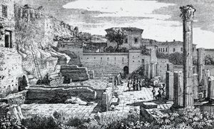 Brescia'daki Vespasian Tapınağı Harabeleri, Louis Basiletti'nin (1780-1860) gravürü, İtalya by Luigi Basiletti