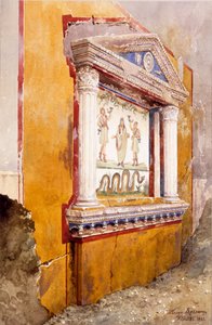 Aile sunağının lararyumu, kazıdan sonra in situ olarak görüldü, Aulus Vettius Evi, Pompeii, MS 36-39, 1895