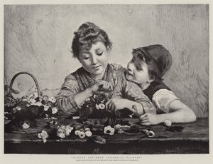 İtalyan Çocuklar Çiçek Düzenleme by Luigi Bechi