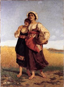 Tarlada çalışan genç kızlar (tuval üzerine yağlı boya by Luigi Bechi