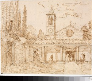 Rönesans tarzı bir kilisenin görünümü (Mürekkep çizimi, yaklaşık 1825) by Luigi Garibbo