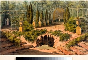 Cenova yakınlarındaki Doria a Pegli villasının bahçesinden bir görünüm (Suluboya, yaklaşık 1825) by Luigi Garibbo