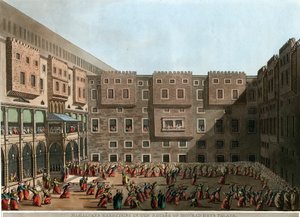 ""Mourad Bey sarayının avlusunda Memlükler eğitimi, Tunus"" (Murad Bey Sarayı meydanında egzersiz yapan Memlükler) Luigi Mayer (1755-1803) - 1802 Dim 22.9x31.6 cm Özel Koleksiyon by Luigi Mayer