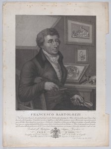 Francesco Bartolozzi'nin oturmuş, elinde baskıresim aleti olan bir büyüteç tutan portresi..., 1827 by Luigi Rados