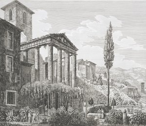 Cora'daki Herkül Tapınağı, 1824-26'da yayınlanan 'Roma Konturlarının Eski Eserleri'nden (ayrıca bkz. 205038)