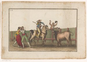 Picador mızrağını bir boğaya doğrultuyor Coleccion de las Principales suertes de una corrida de toros (seri başlığı) En önemli boğa güreşi manevralarının toplanması (seri başlığı)