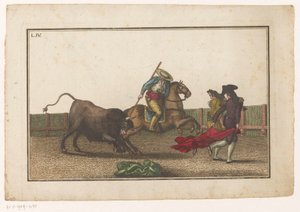Picador mızrağını boğaya sapladı Coleccion de las Principales suertes de una corrida de toros (seri başlığı) En önemli boğa güreşi manevralarının toplanması (seri başlığı)