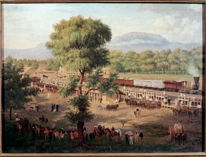 Luis Coto (1830-1891) Mexico City, Ulusal Tarih Müzesi, Chapultepec Kalesi tarafından resim Meksika vadisinin demiryolunun görünümü by Luiz Coto