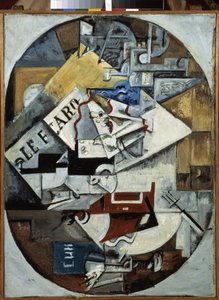 Natürmort. (Le Figaro) Boyama Lyubov (Lioubov) Sergeyevna Popova (1889-1924), tuval üzerine yağlı boya by Lyubov Sergeevna Popova