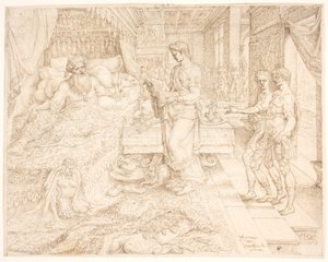 Ahasuerus, uyuyamadığı zaman Kayıtlara danışarak by Maarten van Heemskerck
