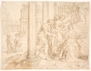 Ester Yahudiler için aracılık etmeye hazırlanıyor by Maarten van Heemskerck