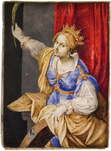 Artemisia Gentileschi, İskenderiyeli Aziz Catherine rolünde, 17. yüzyılın ortalarında.. by Maddalena Corvina