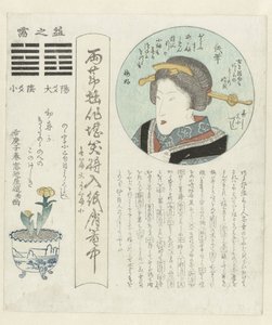 Dairesel bir kartuş içinde bir kadının portresi Yıllık bir dizi takvim (dizi başlığı) Kotobushi daishôtsukushi (nesne üzerinde dizi başlığı) by Madonoya