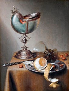 ""Nature morte a la coupe nautile"" (Nautilus Cup ile Natürmort) Peinture de Marten Boelema de Stomme (1611-1644) - Ahşap üzerine yağlıboya Dim 50x38 cm Hallwylska Museet, Stockholm