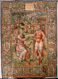 Piskoposluk müzesi (Museo Diocesano). Flaman halısı. Brüksel. Atölye François Geubels. Gideon Serisi Öyküsü. Gideon ve melek (Gedeón y el ángel). İpek ve yün. Piskopos Vicente Roca de la Serna