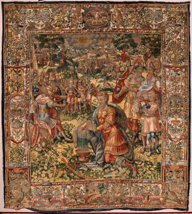 Piskoposluk müzesi (Museo Diocesano). Flaman halısı. Brüksel. Atölye François Geubels. Gideon Serisi Öyküsü. Yünlü yapağının mucizesi (Prueba del vellón de lana). İpek ve yün. Piskopos Vicente Roca de la Serna