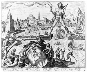 The Colossus of Rhodes, plate 4 from The Eight Wonders of the World, engr. Philips Galle, 1572 
