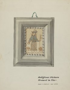 Elle Çizilmiş Santo Nino de Atocha-El Yapımı Teneke Çerçeve, c. 1937. by Majel G. Claflin