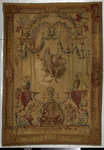 Sonbaharın kişileşmesi olarak Bacchus ile goblen Portières des dieux (dizi adı) by Manufacture Royale des Gobelins