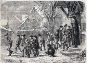Kışın okul çıkışı. M. B. Vautier