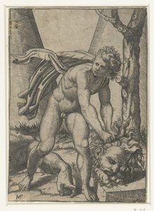 Goliath başkanı ile David by Marcantonio Raimondi