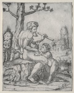 Faun ve Çocuk by Marcantonio Raimondi