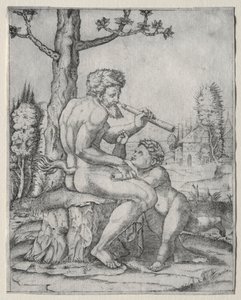 Faun ve Çocuk, c. 1509. by Marcantonio Raimondi