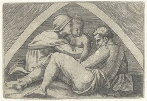 Bir kemerin altında Kutsal Aile by Marcantonio Raimondi