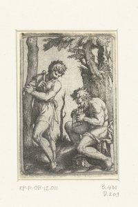 Şal ile genç çoban ve pan flüt ile yaşlı çoban by Marcantonio Raimondi