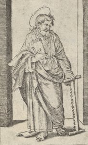 Saint Simon, alçaltılmış sol elinde bir testere, 