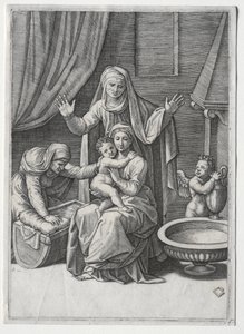 Aziz Elisabeth ve Aziz Anne ile Bakire ve Beşik by Marcantonio Raimondi
