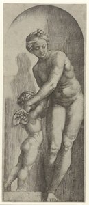 Niş içinde duran Venüs ve Amor by Marcantonio Raimondi