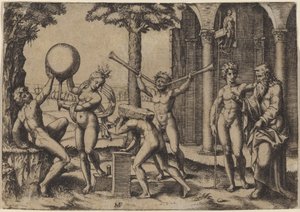 İki Trompetli Adam by Marcantonio Raimondi after Baccio Bandinelli