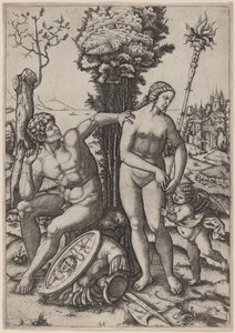 Mars, Venüs ve Eros by Marcantonio Raimondi possibly after Andrea Mantegna
