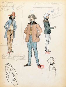 Fransa, Paris, Giacomo Puccini'nin La boheme operasındaki müzisyen Schaunard için kostüm taslağı (1858-1924), Paris Opera Comique'deki performans, 13 Haziran